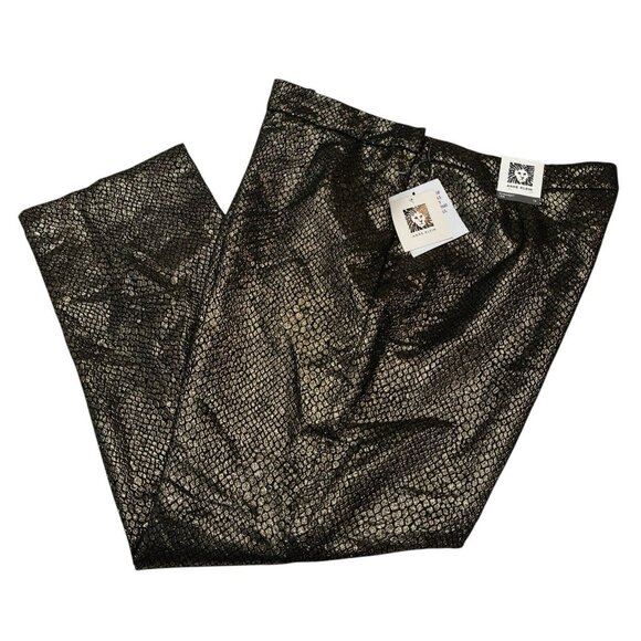 Anne Klein Pants Womens 14 Gold Metallic Snake Print Embossed Straight Leg Event - Picture 1 of 11